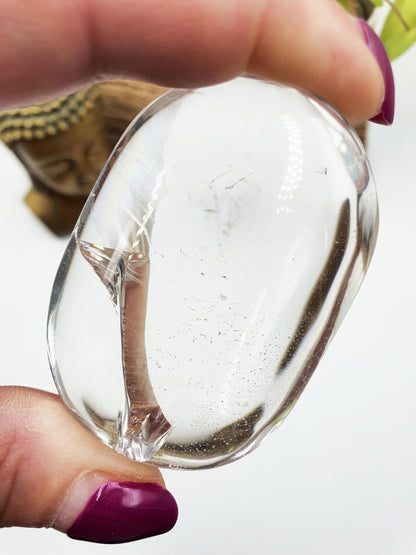 High Grade Clear Quartz Palm Stone with large Rainbows - Energy Amplifying Healing Crystal - 85g