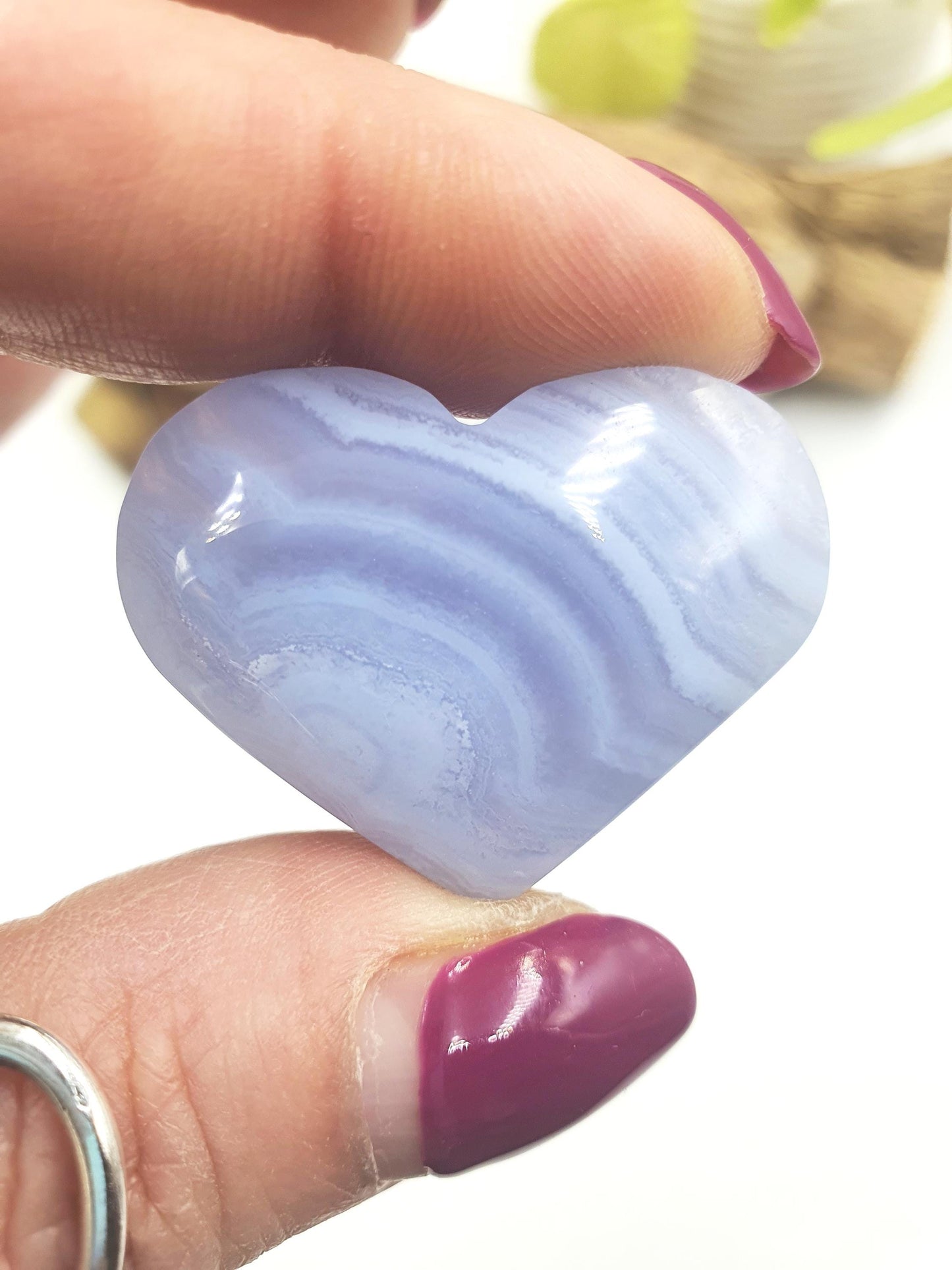 Blue Lace Agate Crystal Heart - Calming & Communication Healing Carving, 25g