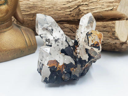 Clear Quartz and Hematite Cluster Specimen - Grounding & Amplifying Healing Raw Crystal, 155g