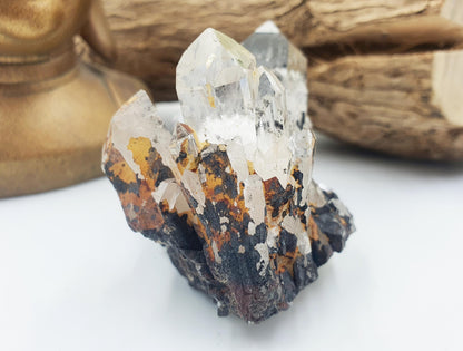 Clear Quartz and Hematite Cluster Specimen - Grounding & Amplifying Healing Raw Crystal, 155g