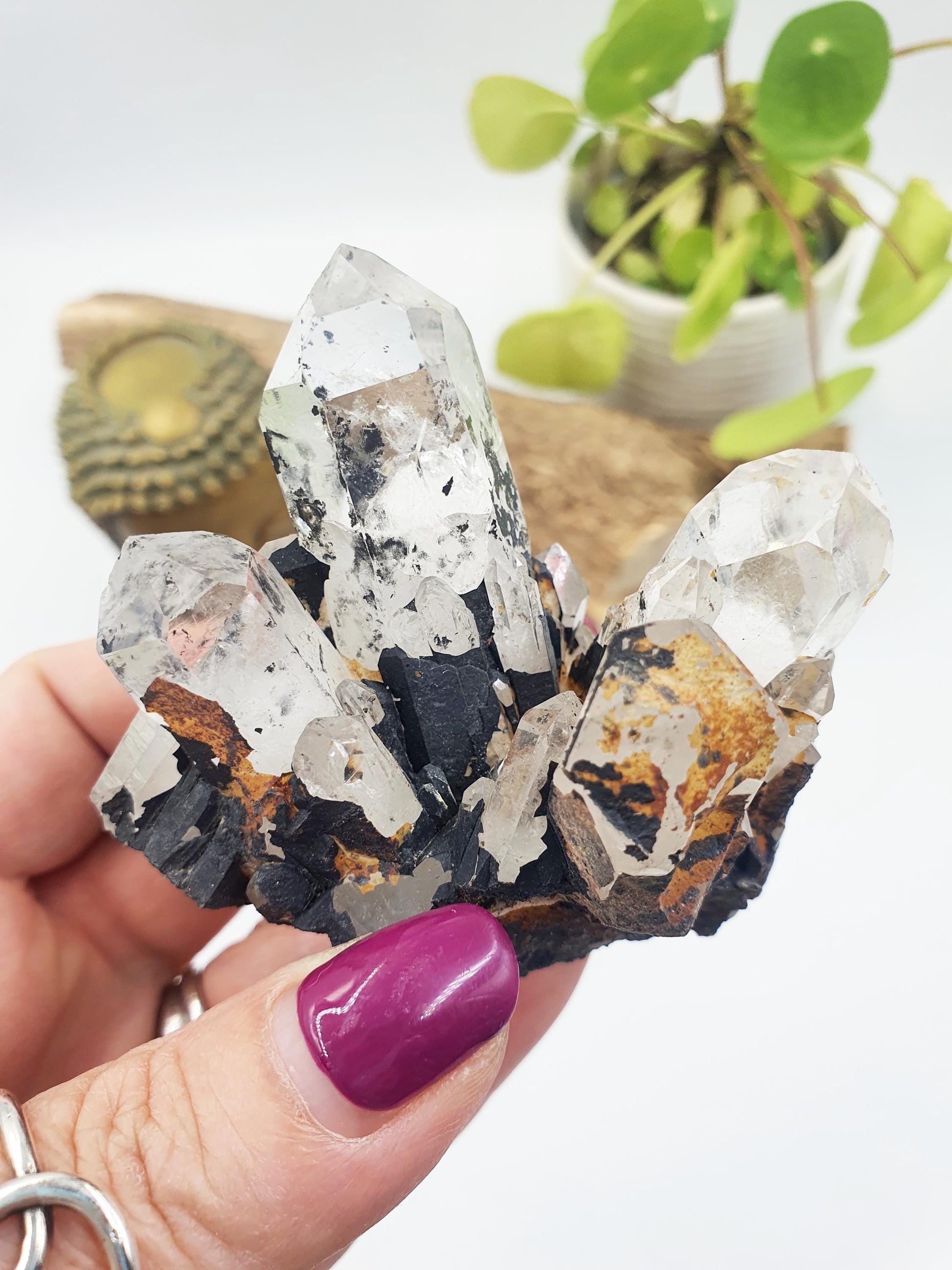 Clear Quartz and Hematite Cluster Specimen - Grounding & Amplifying Healing Raw Crystal, 155g