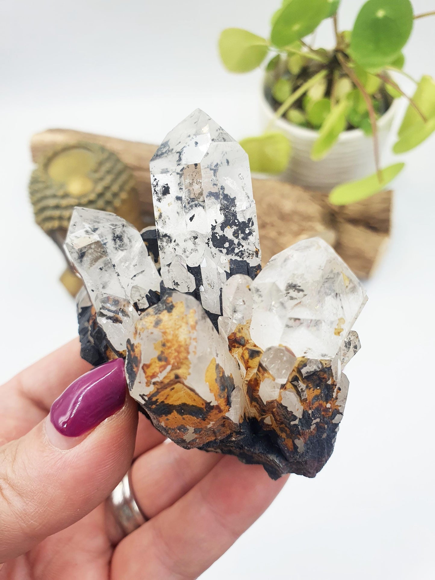Clear Quartz and Hematite Cluster Specimen - Grounding & Amplifying Healing Raw Crystal, 155g