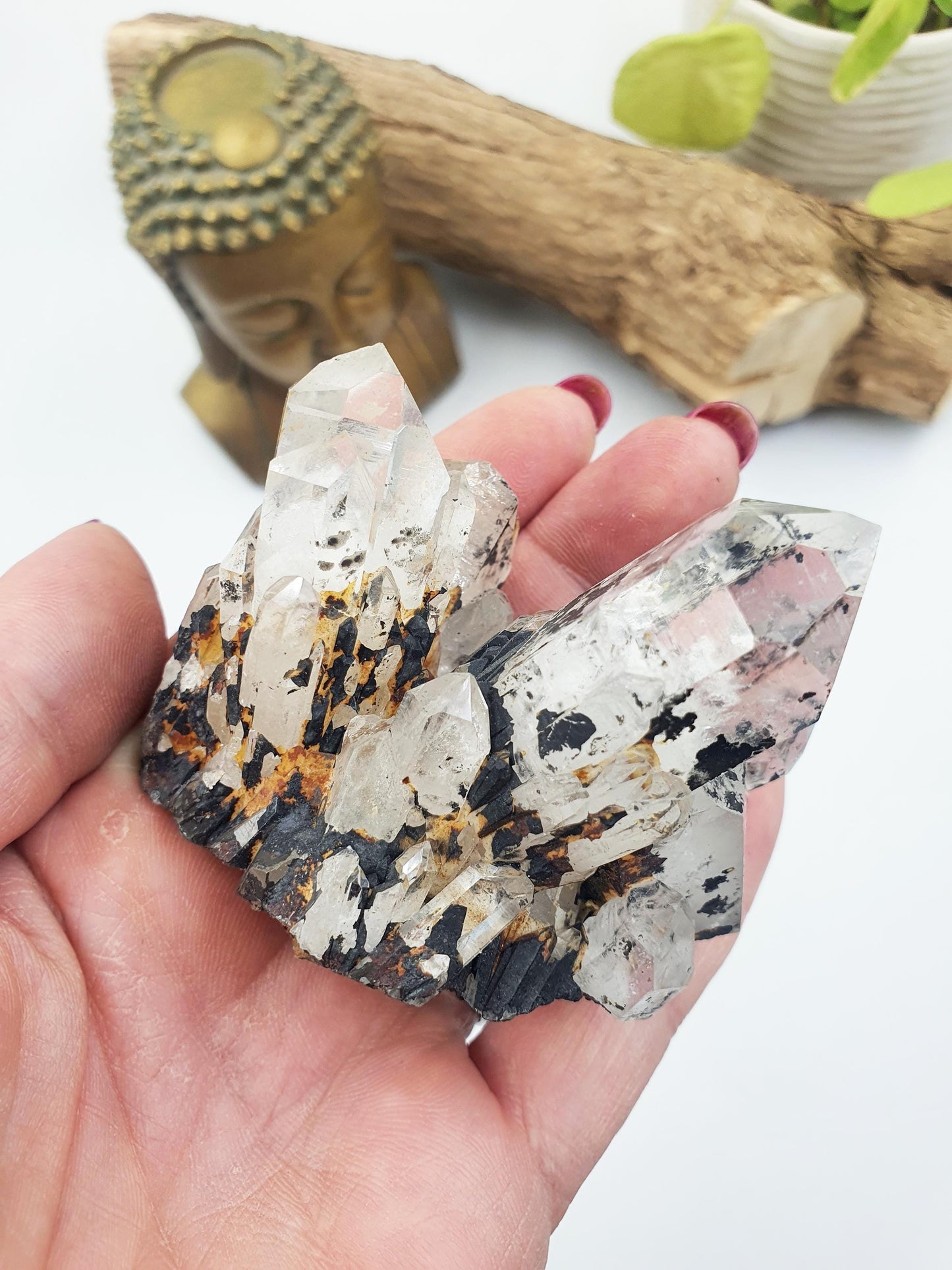 Clear Quartz and Hematite Cluster Specimen - Grounding & Amplifying Healing Raw Crystal, 155g