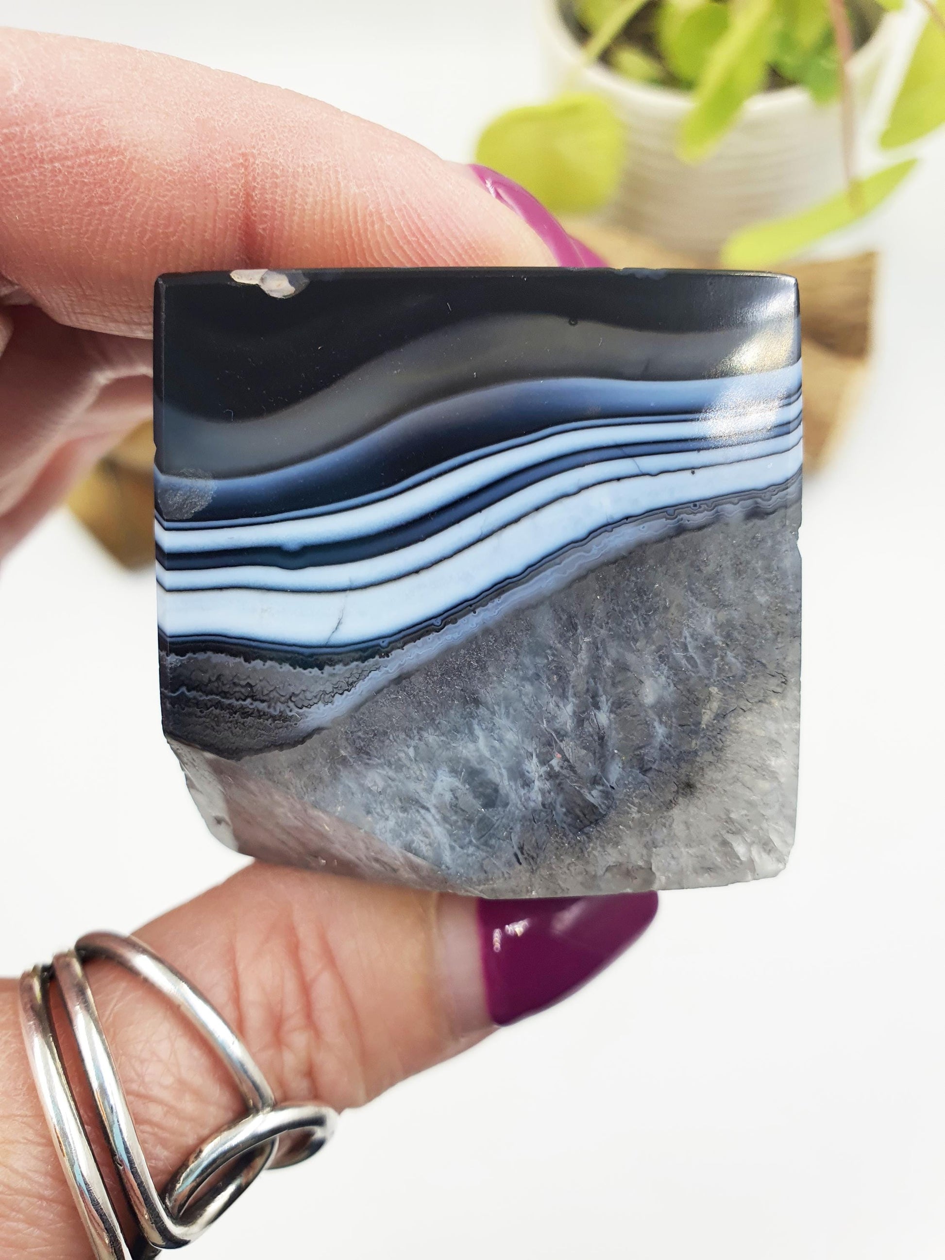 Black Banded Agate Drusy Crystal Cube - Grounding & Protection Crystal Carving,