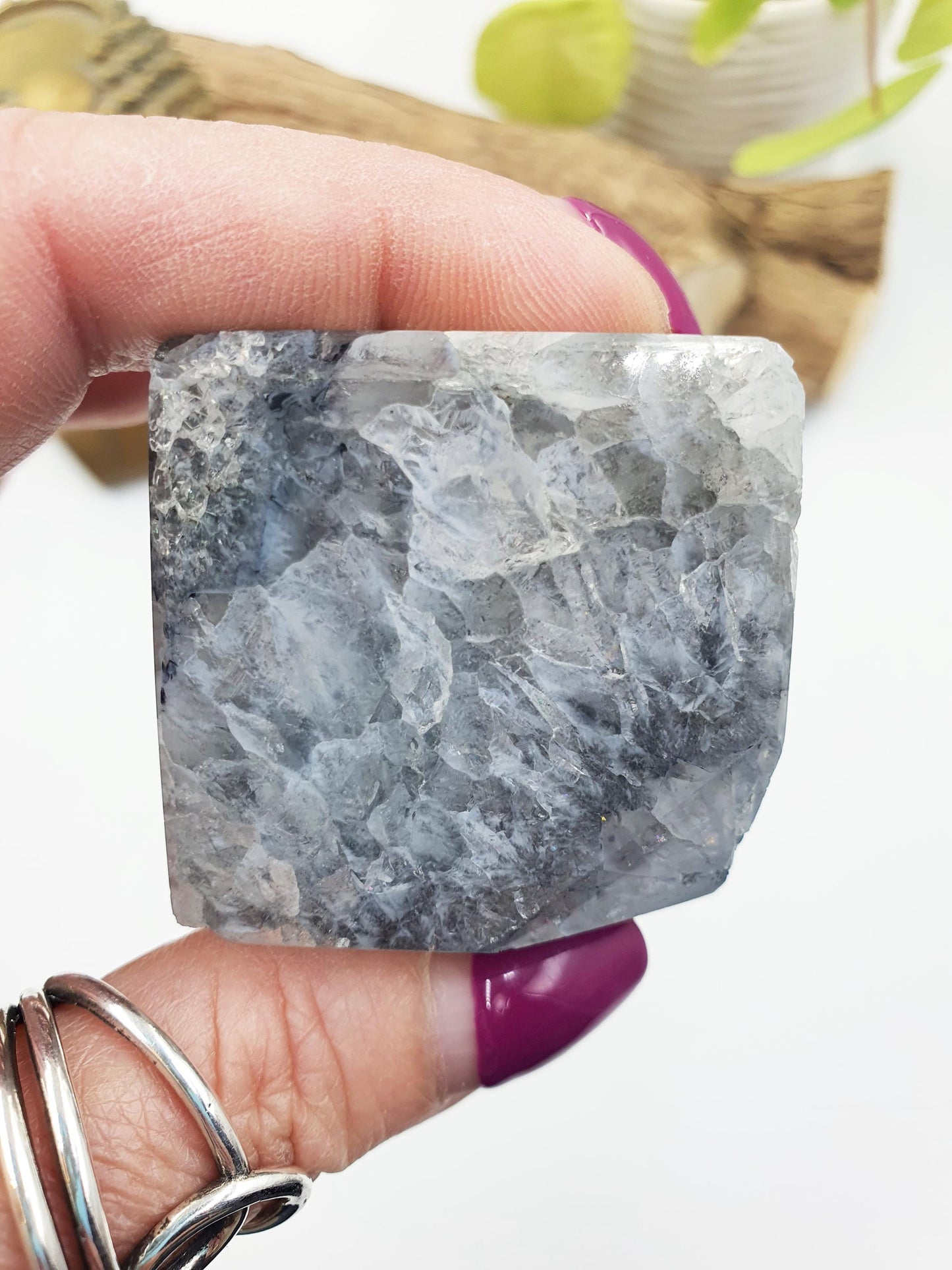 Black Banded Agate Drusy Crystal Cube - Grounding & Protection Crystal Carving,