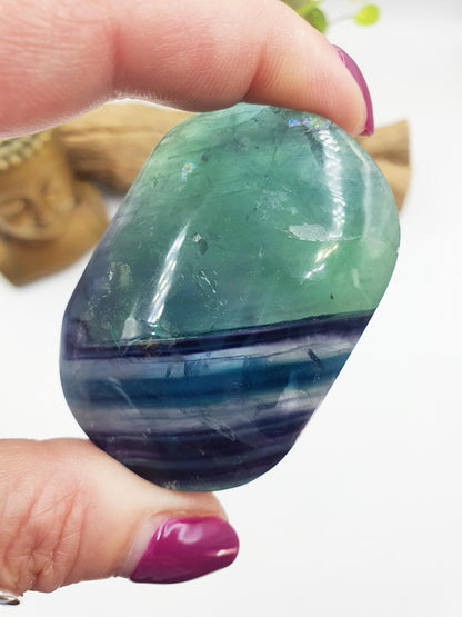Rainbow Fluorite Palm Stone - Focus and Clarity Healing Crystal - 115g