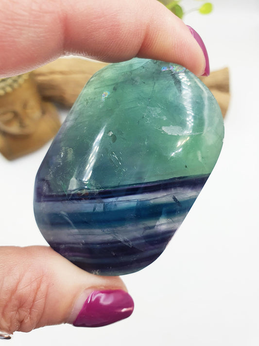Rainbow Fluorite Palm Stone - Focus and Clarity Healing Crystal - 115g