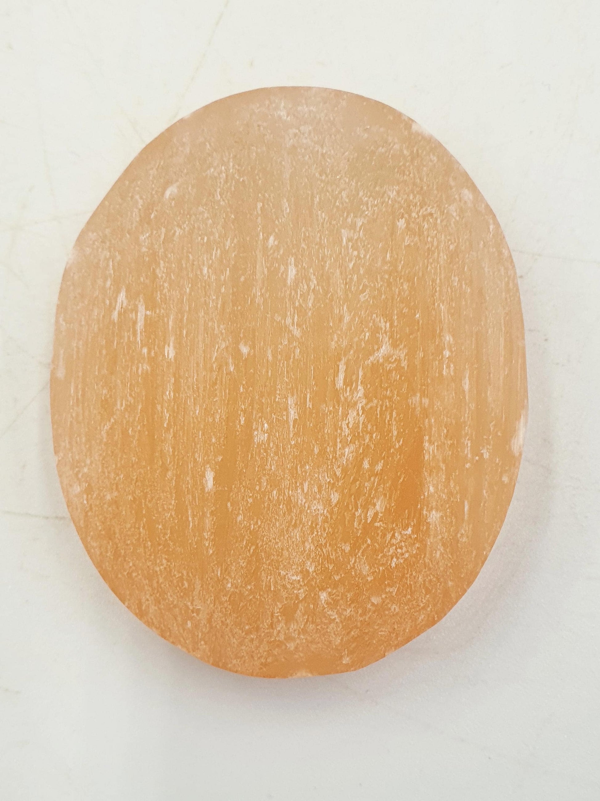 Peach Selenite Palm Stone - Calming & Cleansing Healing Crystal - 60g