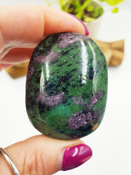Ruby in Zoisite Palm Stone - Heart Chakra & Vitality Healing Crystal - 95g