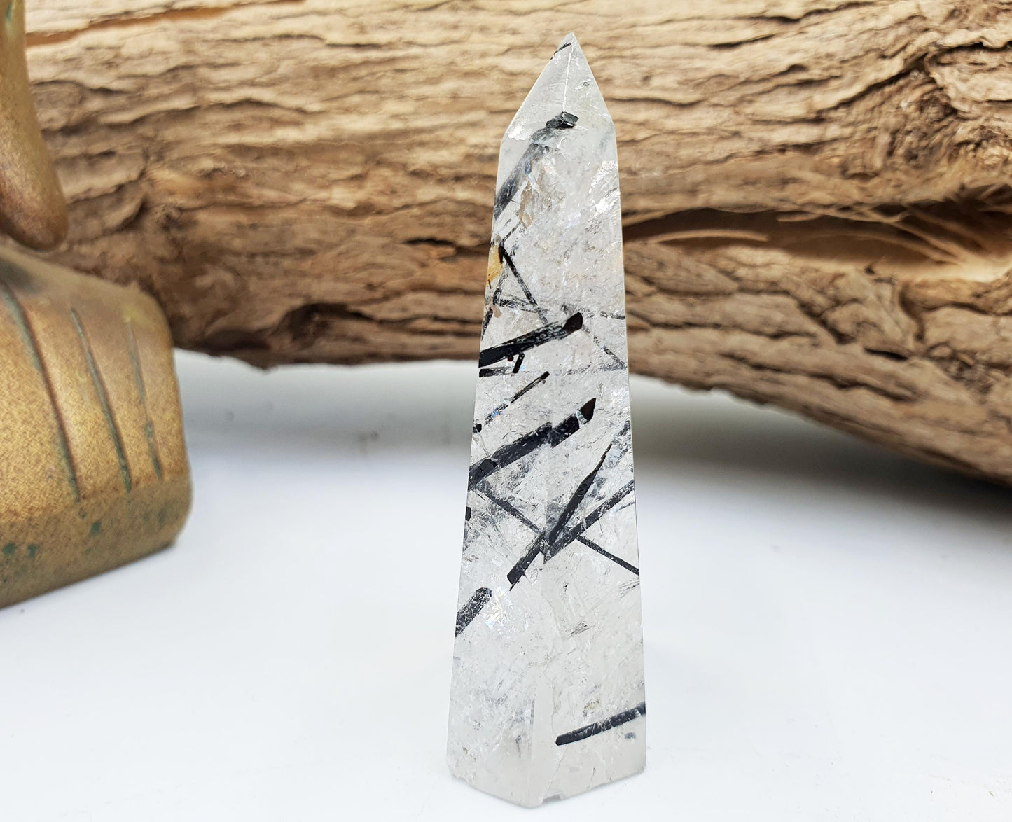 High Grade Tourmaline and Quartz Tower with Golden Healer - Protection & Amplifying Healing Crystal - 55g