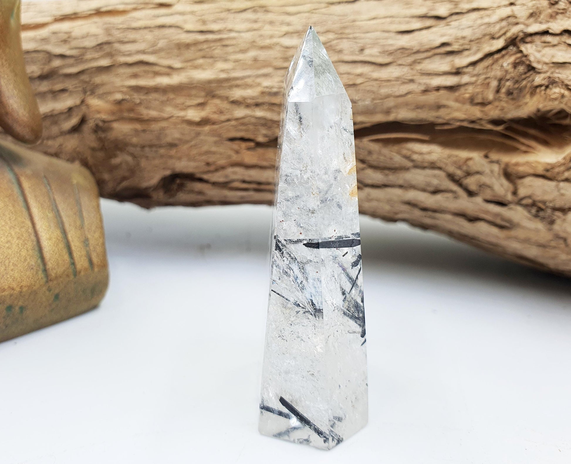 High Grade Tourmaline and Quartz Tower with Golden Healer - Protection & Amplifying Healing Crystal - 55g