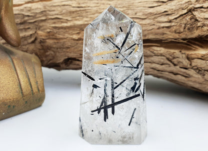 High Grade Tourmaline and Quartz Tower with Golden Healer - Protection & Amplifying Healing Crystal - 55g