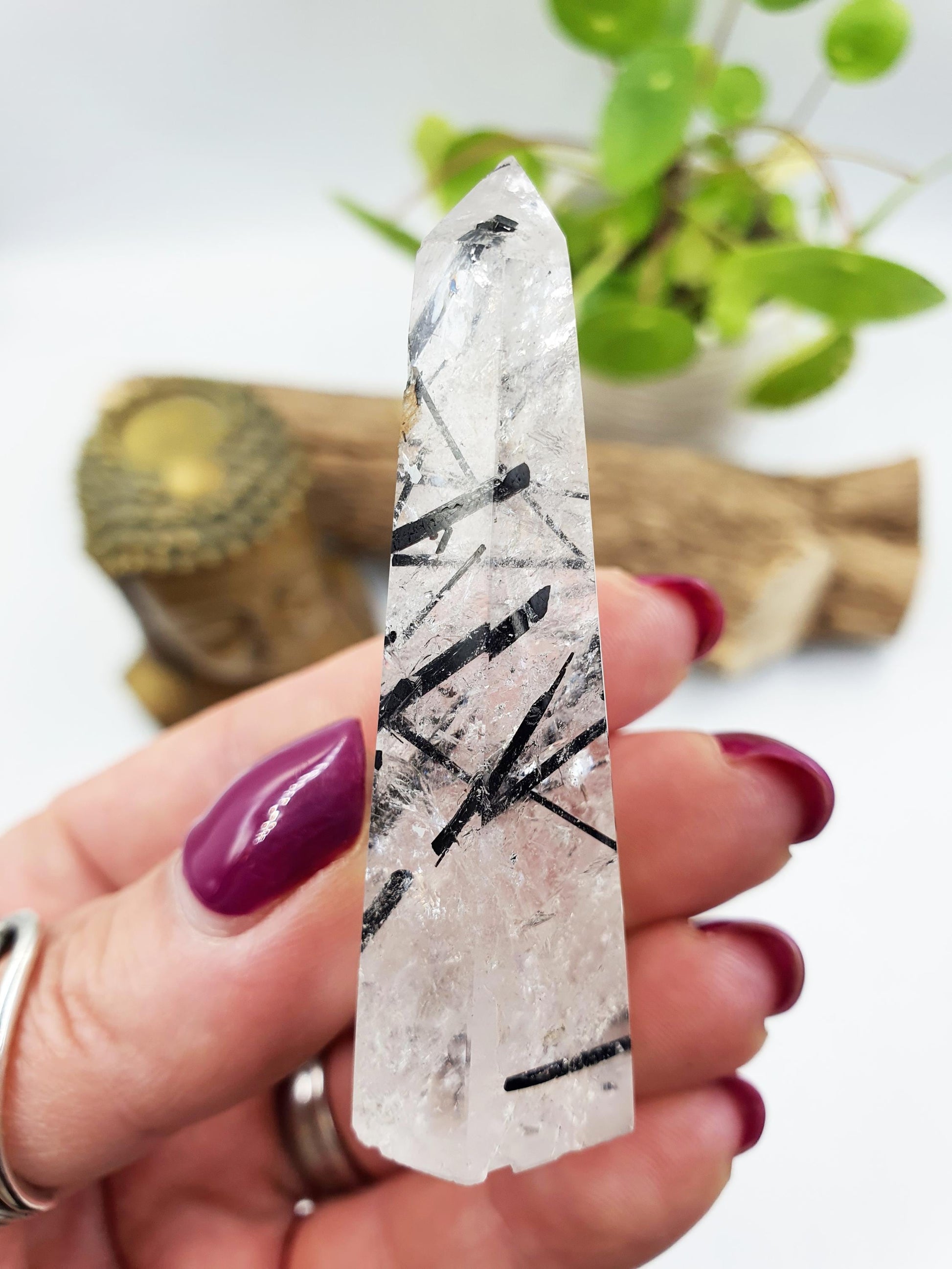High Grade Tourmaline and Quartz Tower with Golden Healer - Protection & Amplifying Healing Crystal - 55g