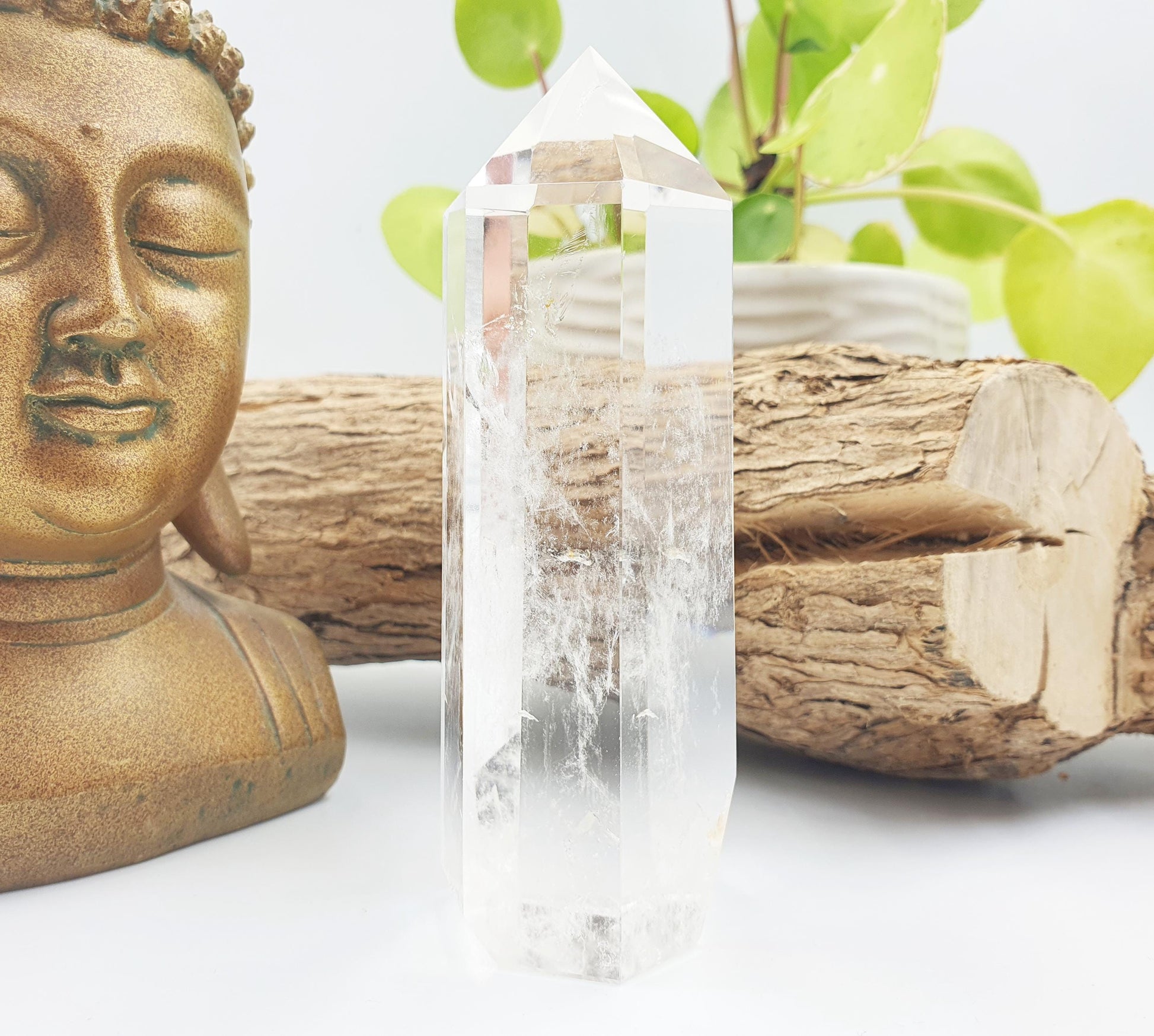 High Grade Clear Quartz Tower with garden inclusion: Energy Amplifying Healing Crystal - 265g