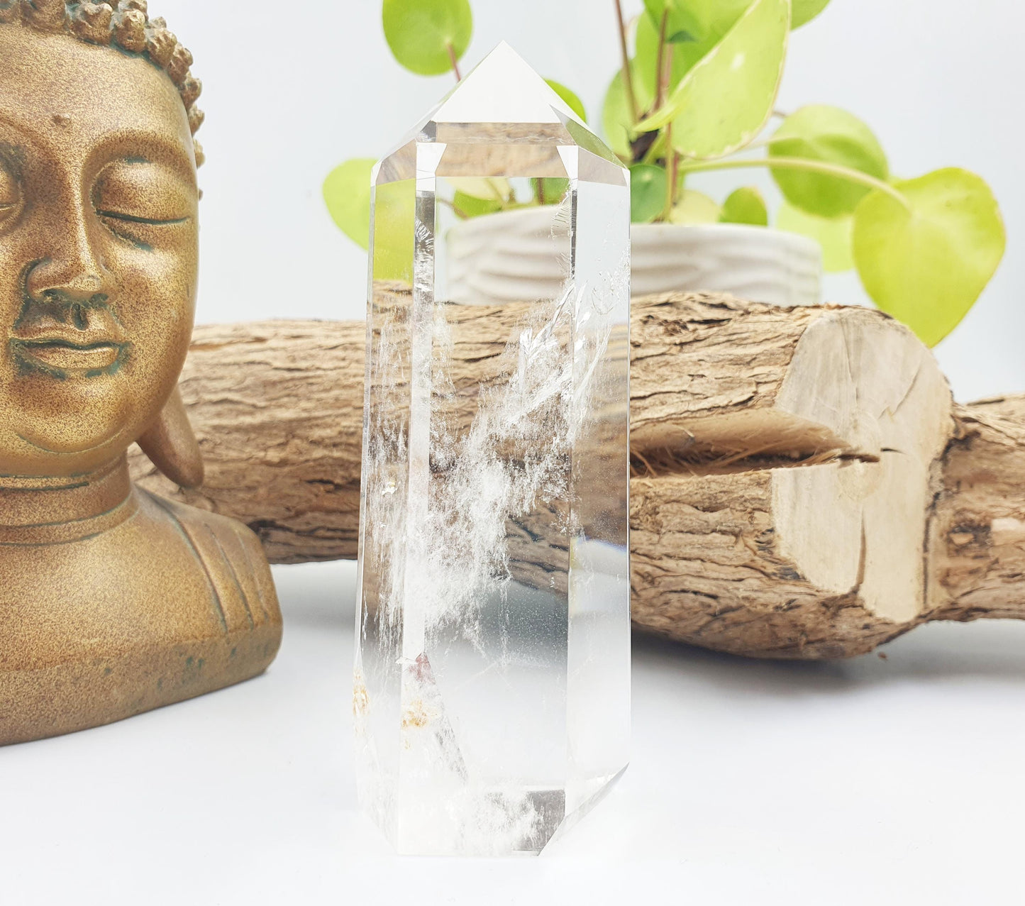 High Grade Clear Quartz Tower with garden inclusion: Energy Amplifying Healing Crystal - 265g