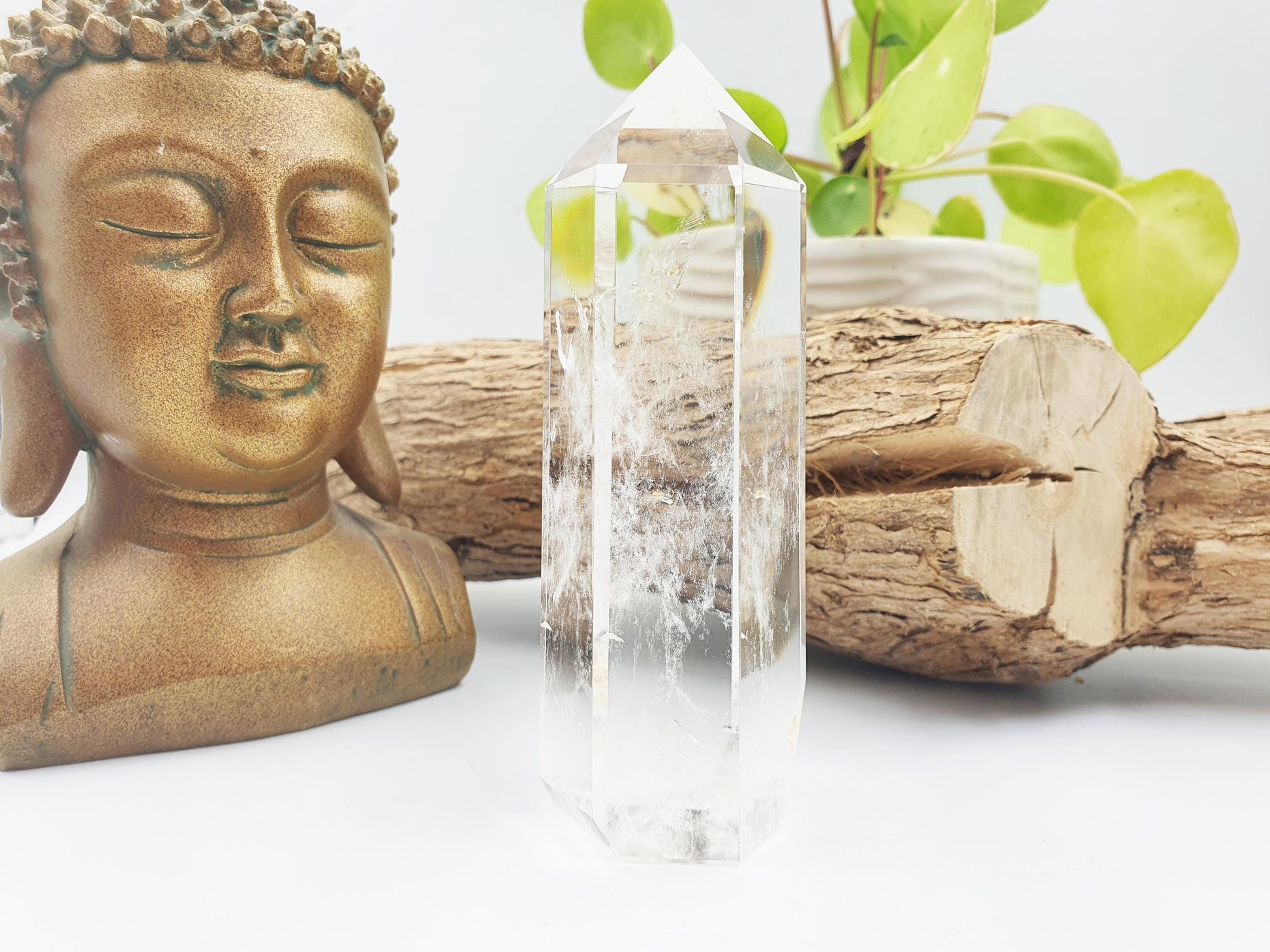 High Grade Clear Quartz Tower with garden inclusion: Energy Amplifying Healing Crystal - 265g