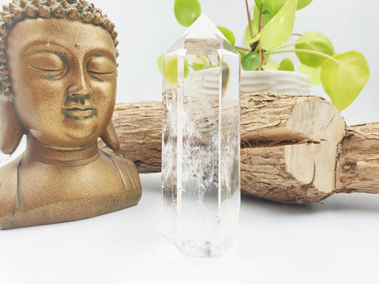 High Grade Clear Quartz Tower with garden inclusion: Energy Amplifying Healing Crystal - 265g