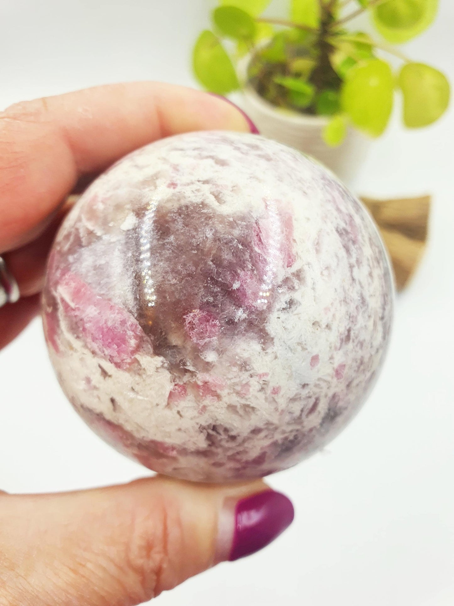 Plum Tourmaline Sphere (Rubellite)- Rare Emotional Healing & Spiritual Growth Crystal Ball - 68mm