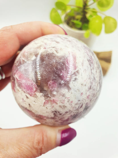Plum Tourmaline Sphere (Rubellite)- Rare Emotional Healing & Spiritual Growth Crystal Ball - 68mm