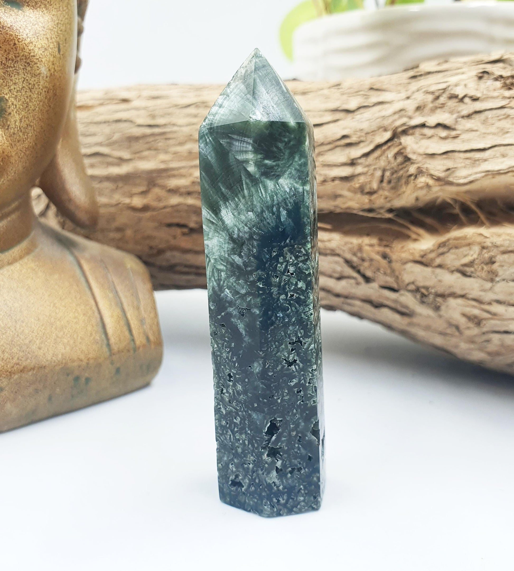 Flashy Seraphinite Tower - Angelic Connection & Heart Healing Crystal Point - 40g