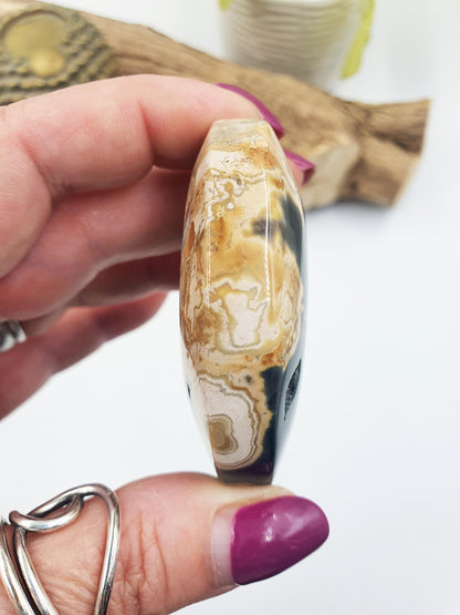 Unique Orbicular Ocean Jasper Palm - Joy & Renewal Healing Crystal - 85g