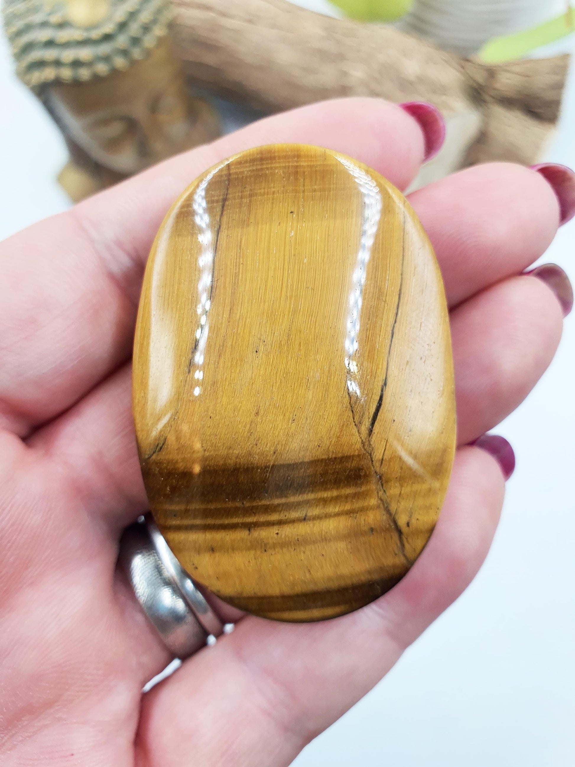 High Grade Flashy Yellow Tigers Eye Palm Stone - Protection & Courage Crystal - 55g