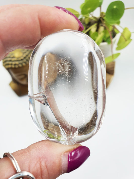 High Grade Clear Quartz Palm Stone with large Rainbows - Energy Amplifying Healing Crystal - 85g