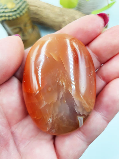 Carnelian Palm Stone - Vitality & Creative Healing Crystal - 80g