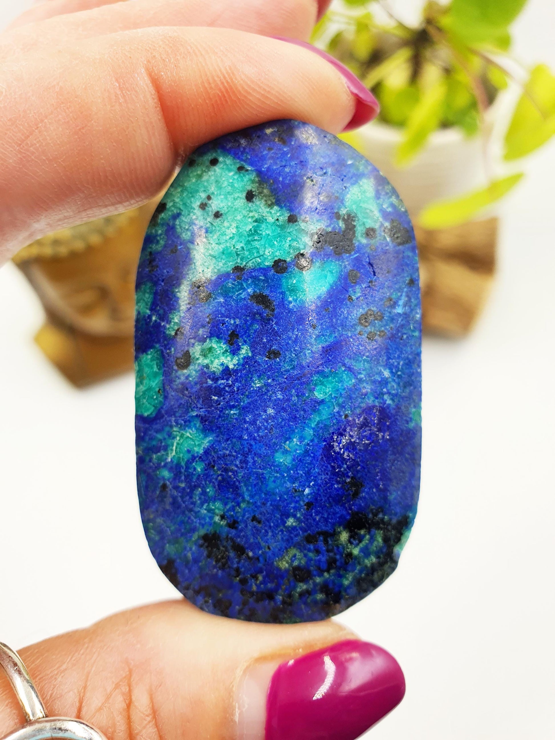 Rare Azurite Palm Stone - Intuition & Spiritual Insight Third Eye Chakra Crystal - 40g