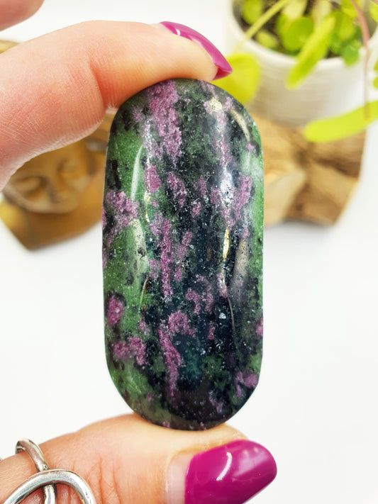 Ruby in Zoisite Palm Stone - Heart Chakra & Vitality Healing Crystal - 45g