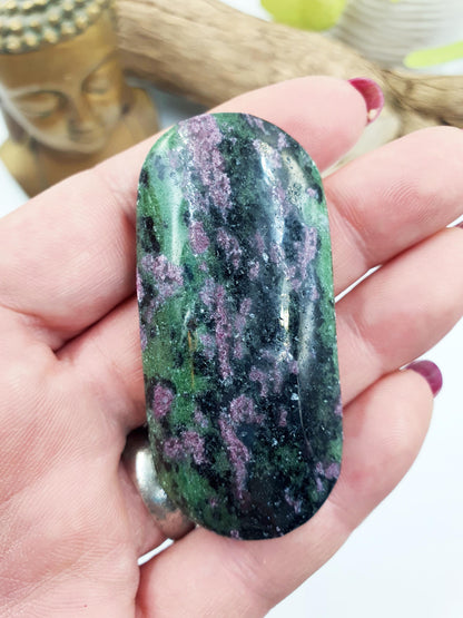 Ruby in Zoisite Palm Stone - Heart Chakra & Vitality Healing Crystal - 45g