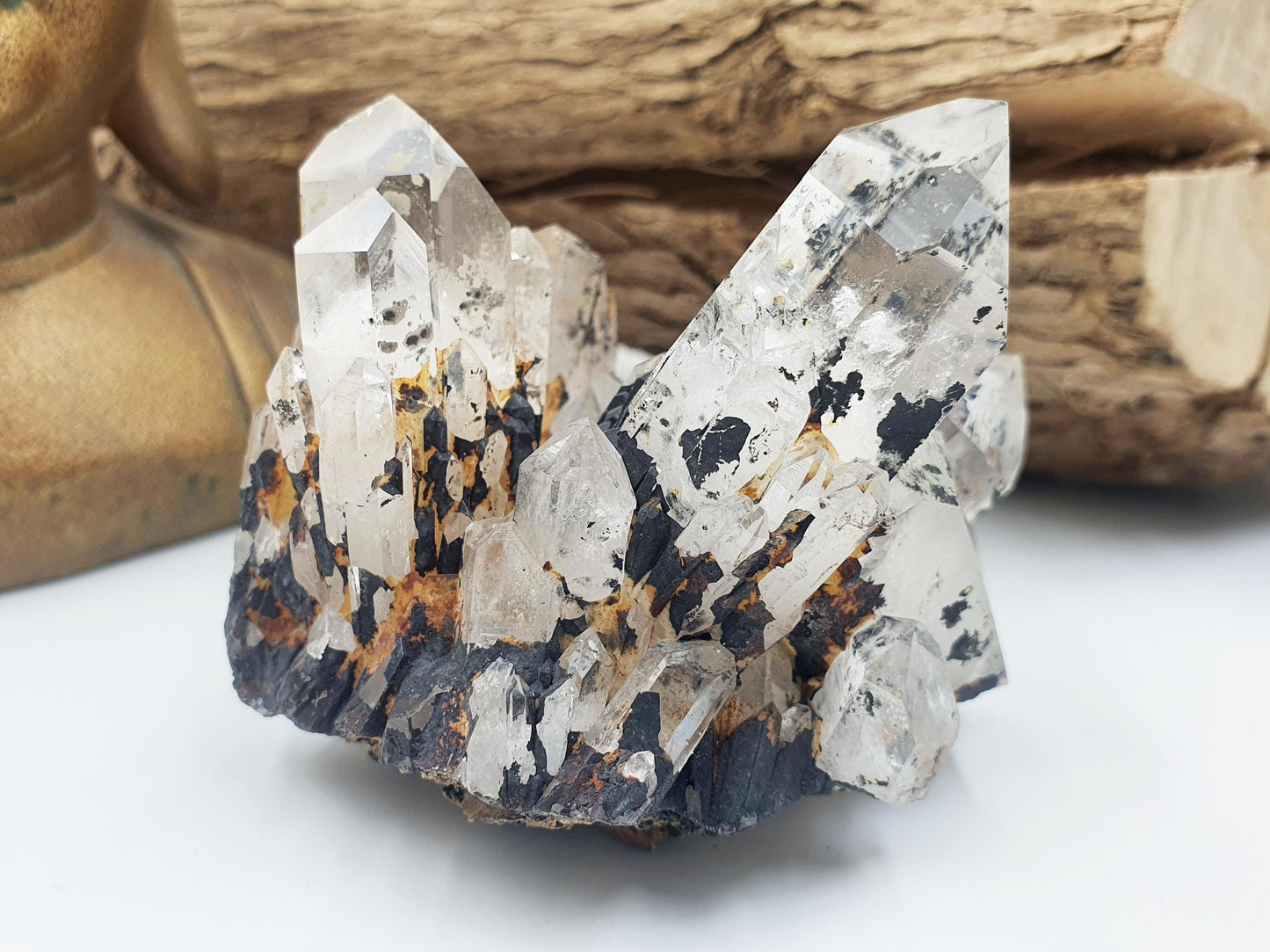 Clear Quartz and Hematite Cluster Specimen - Grounding & Amplifying Healing Raw Crystal, 155g