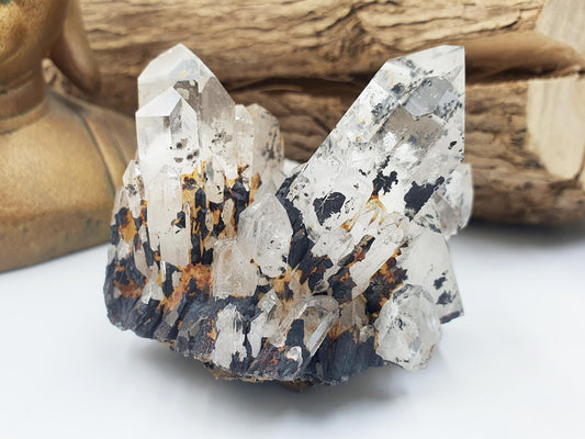 Clear Quartz and Hematite Cluster Specimen - Grounding & Amplifying Healing Raw Crystal, 155g