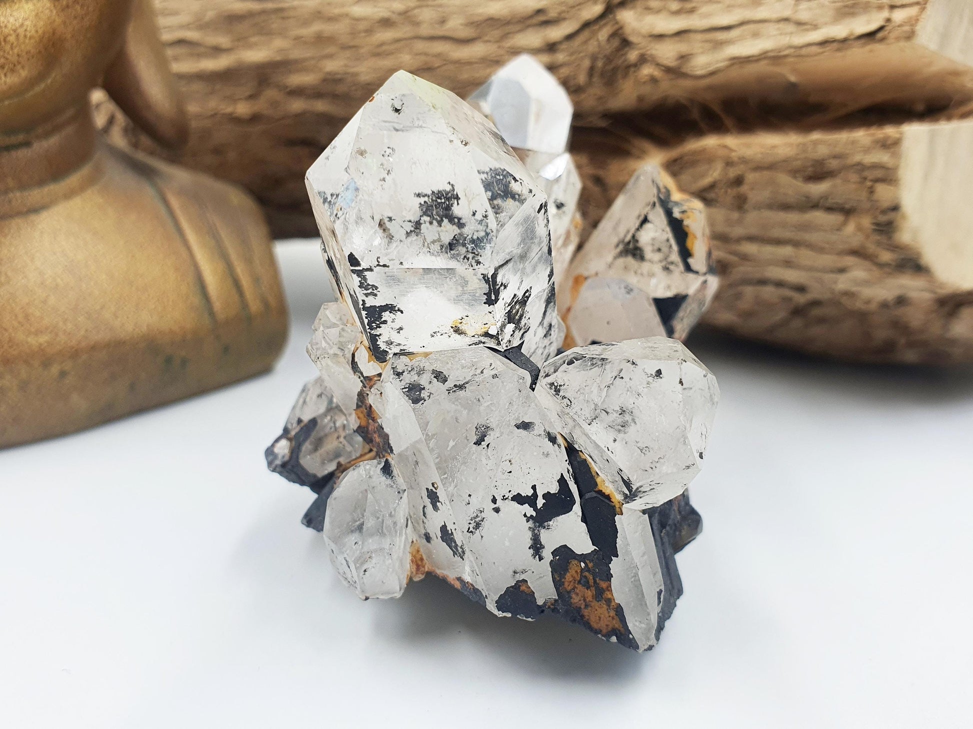 Clear Quartz and Hematite Cluster Specimen - Grounding & Amplifying Healing Raw Crystal, 155g