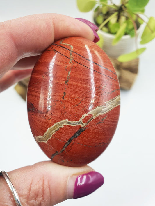 Red Jasper Palm Stone - Grounding & Strength Root Chakra Crystal - 115g