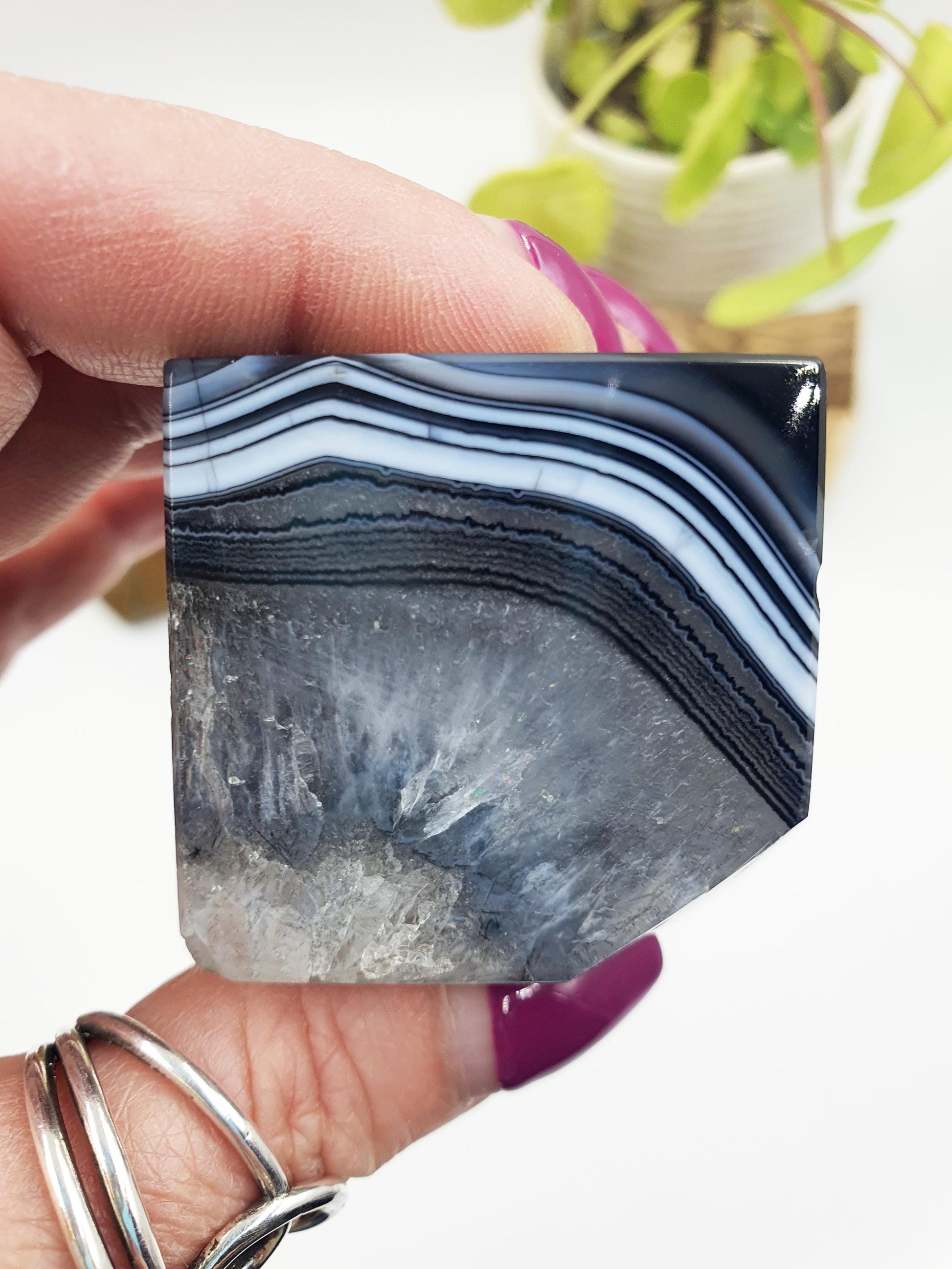Black Banded Agate Drusy Crystal Cube - Grounding & Protection Crystal Carving,