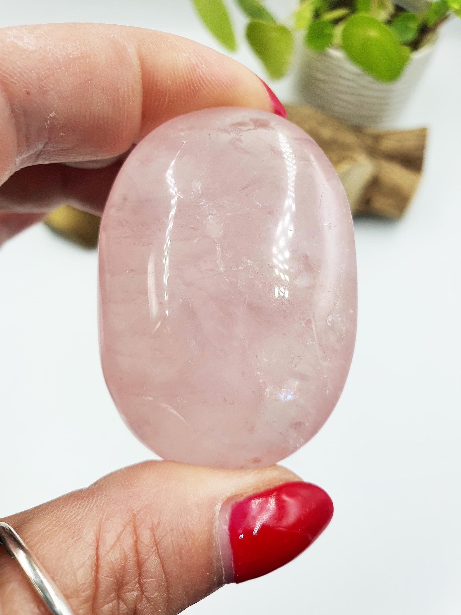 Rose Quartz Palm Stone with rainbows - Love & Compassion Healing Crystal - 60g
