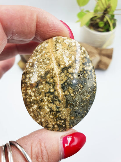 Orbicular Ocean Jasper Palm - Joy & Renewal Healing Crystal - 65g