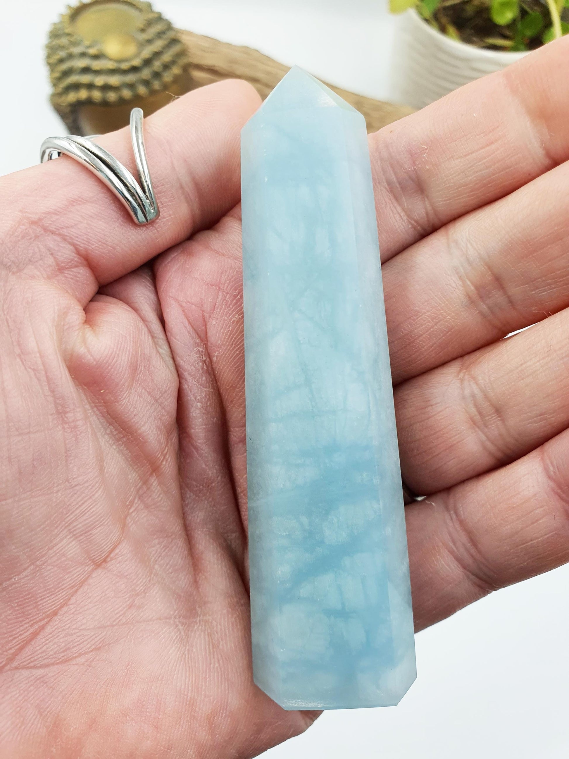 Aquamarine Tower - Calming & Communication Throat Chakra Healing Crystal Point - 55g