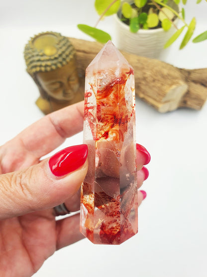 Madagascan Fire Quartz (Hematoid) Tower - Grounding & Vitality Crystal Point, 70g
