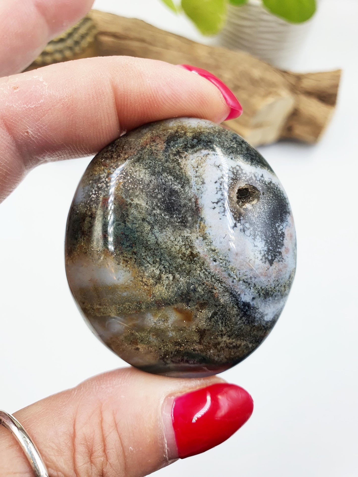 Ocean Jasper Palm with natural pocket- Joy & Renewal Healing Crystal - 80g