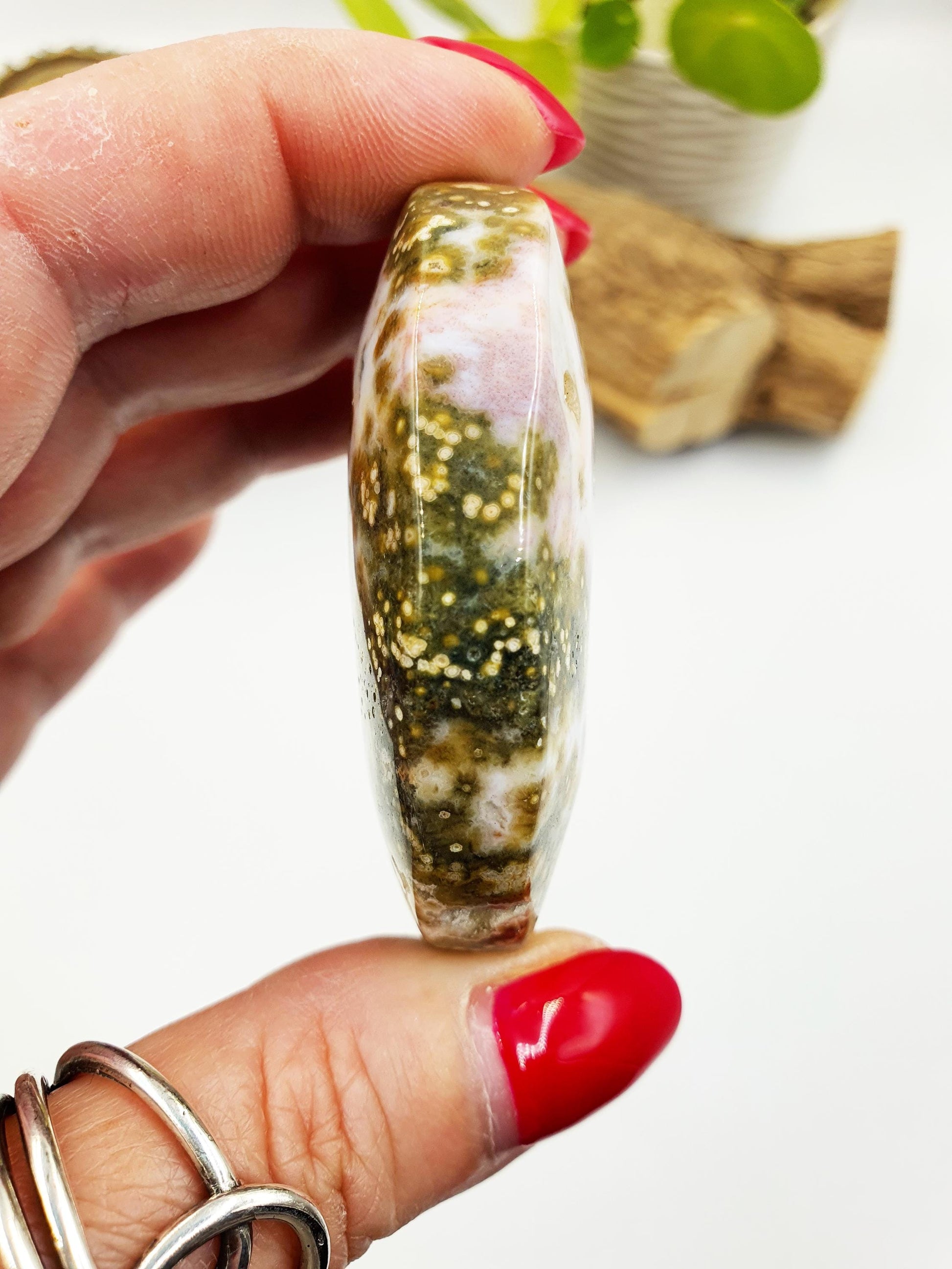 Orbicular Ocean Jasper Palm - Joy & Renewal Healing Crystal - 80g