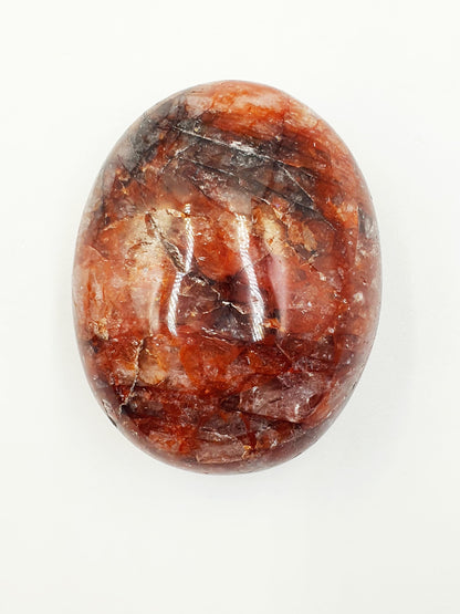 Large Fire Quartz (Hematoid) Palm Stone with rainbow flashes - Grounding & Vitality Crystal - 170g