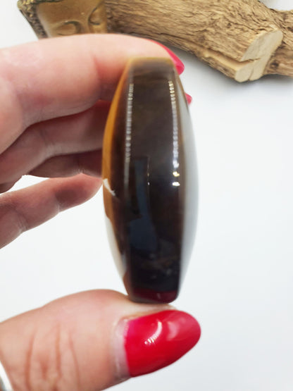 High Grade Yellow Tigers Eye Palm Stone - Protection & Courage Crystal - 75g