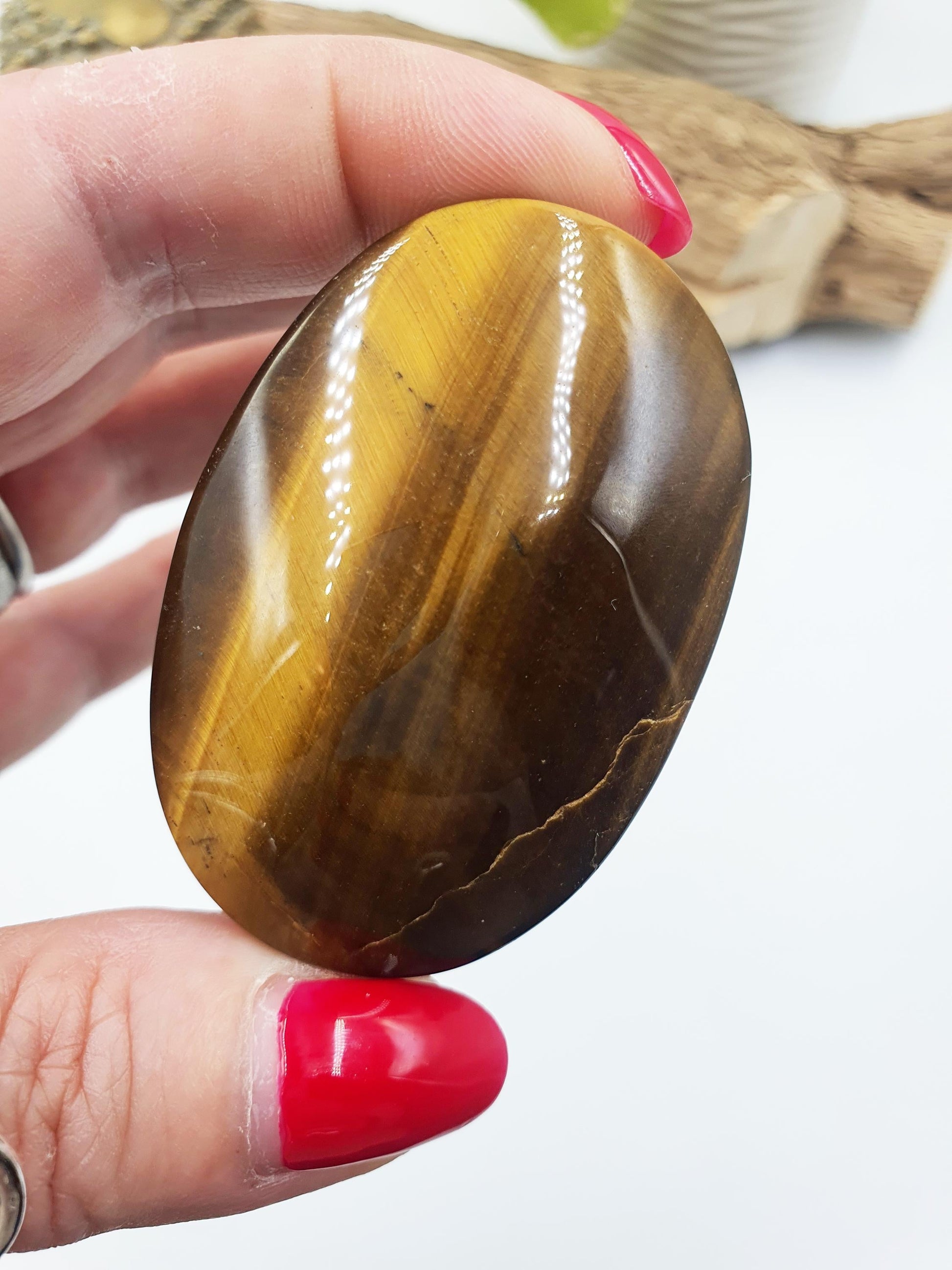 High Grade Yellow Tigers Eye Palm Stone - Protection & Courage Crystal - 75g