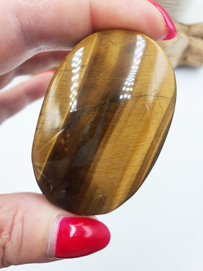 High Grade Yellow Tigers Eye Palm Stone - Protection & Courage Crystal - 75g