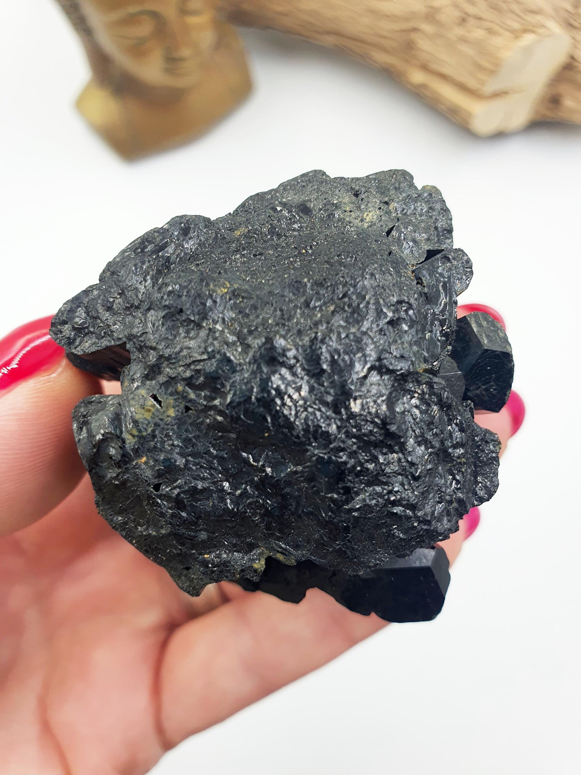 Flashy Raw Zambian Black Tourmaline Specimen - Natural Protection and Grounding Crystal - 190g