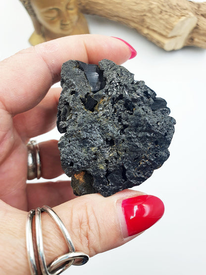 Flashy Raw Zambian Black Tourmaline Specimen - Natural Protection and Grounding Crystal - 190g