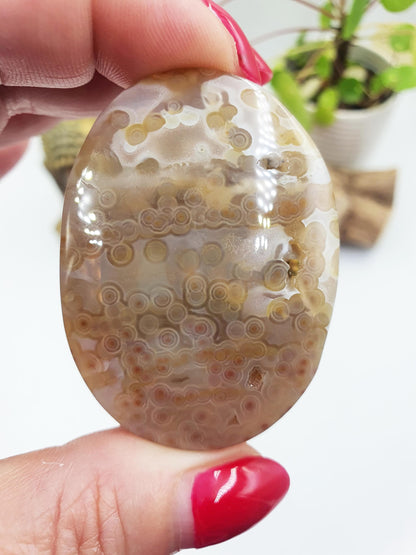 Unique Orbicular Ocean Jasper Palm - Joy & Renewal Healing Crystal - 55g