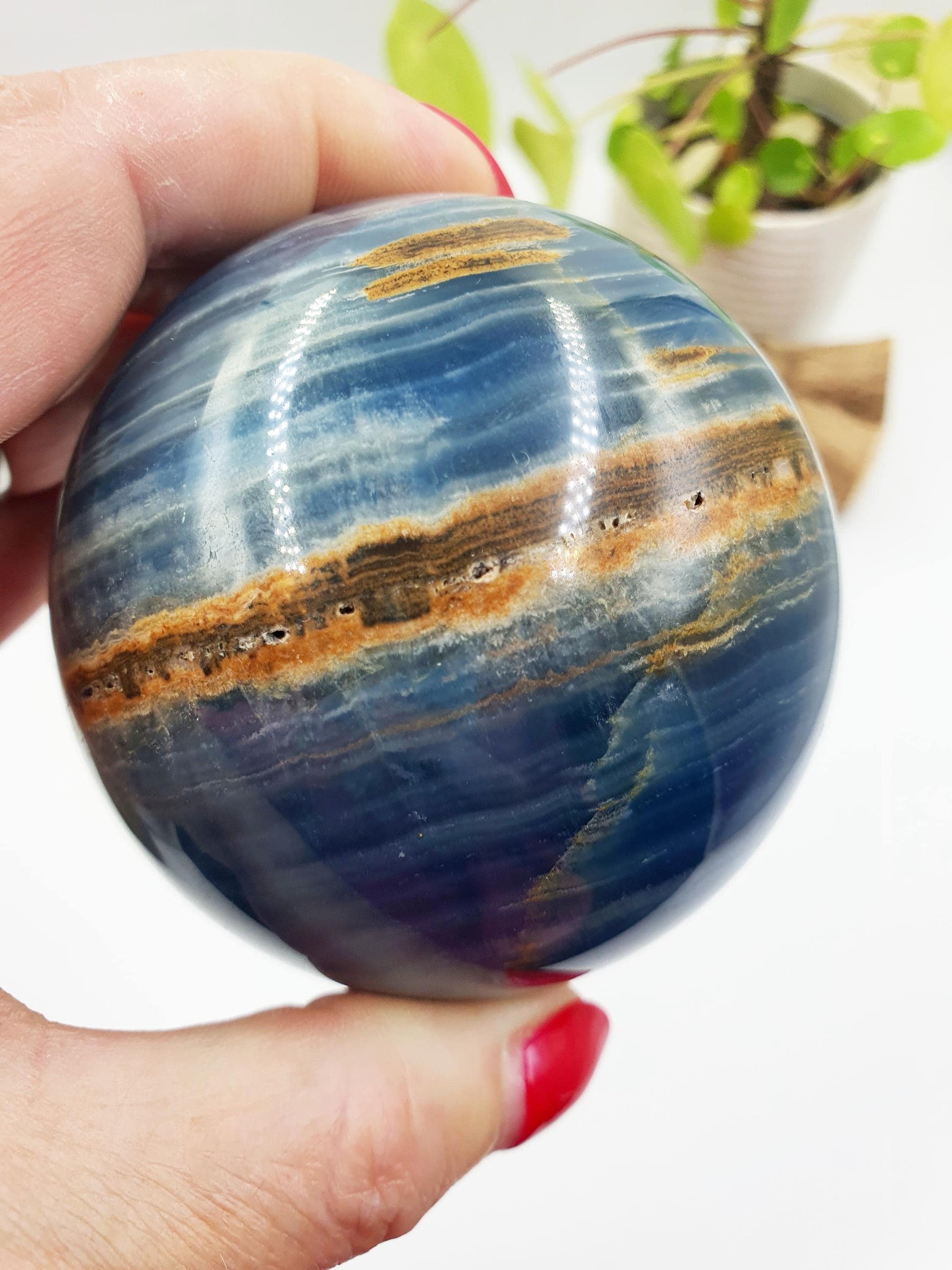 Large Blue Onyx Sphere - Calming & Strength Healing Crystal Ball, 74mm